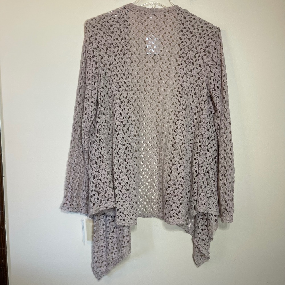 Maria Gabrielle Womens 3X Taupe Crochet Open Front Draped Cardigan - Picture 2 of 6